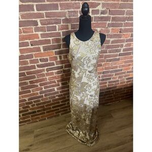Badgley Mischka Gold and Cream Maxi Dress